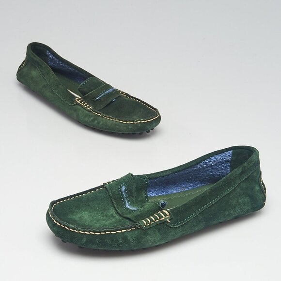 Manolo Blahnik Green Suede Driver Loafer Flats Size 4/34.5 - Picture 1 of 5